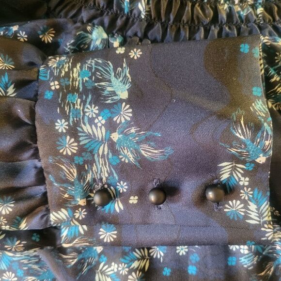 Zac Zac Posen Floral and Fish Print Silk Off The Shoulder Blouse Size 2 - Picture 4 of 6